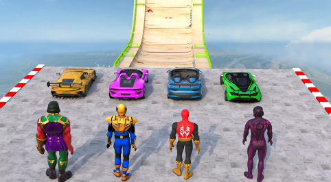 超级英雄汽车特技巨型坡道截图2